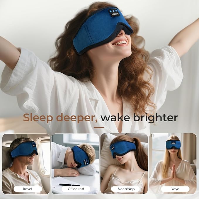 Sleep mask Headphones,100% Blackout 3D Zero Eye Pressure Bluetooth Sleep mask Breathable Eye mask with Bluetooth Headphones Sleep Headphones for Side Sleepers, 14H Playtime&Bluetooth 5.4 Blue - Bloomnest