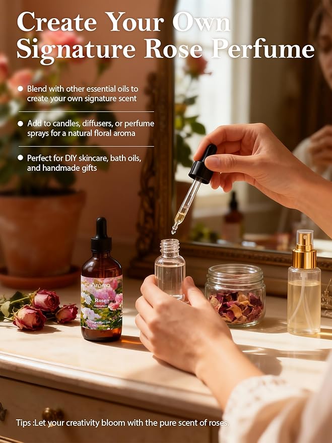 Rose Essential Oil in Premium Gift Box - Essential Oils for Home Diffusers - Perfect Self-Care & Spa Gift for Women 4 Fl Oz Valentines Day Gifts for Her Bloomnest