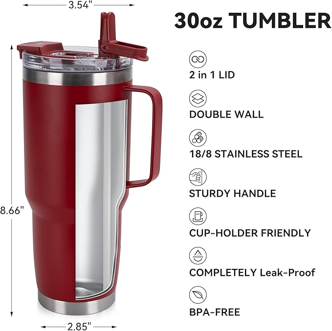 HASLE OUTFITTERS 30oz Tumbler Bulk with Handle, Insulated Travel Coffee Mug Set with Handle Leak-Proof Double Wall Stainless Steel Vacuum Tumblers Pack Metal Cup for Hot and Cold Drink - Bloomnest