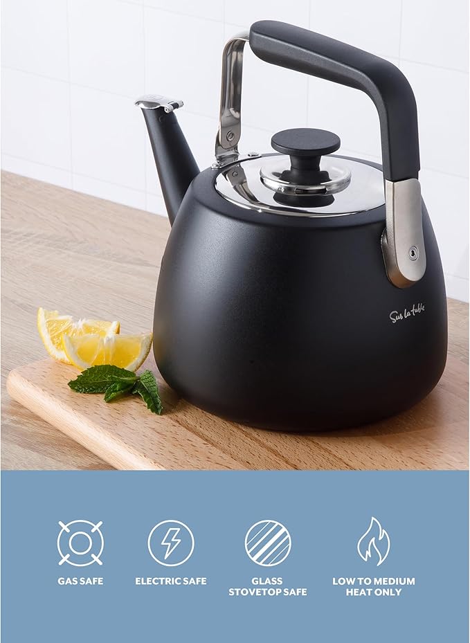 Sur La Table Kitchen Essentials Large 2 QT Heavy Gauge Stainless Steel Tea Kettle - Matte Black - Bloomnest