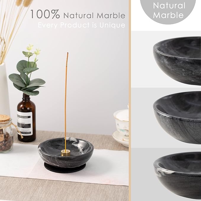 Incense Holder, Beautiful Natural Marble Incense Burner for Meditation, 9 Incense Holes Suitable for Most Types (Black) - Bloomnest