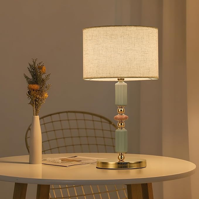 White Linen Shade Table Lamp Modern Metal Desk Lamp with Plug Cord Switch for Bedroom Reading Room - Bloomnest