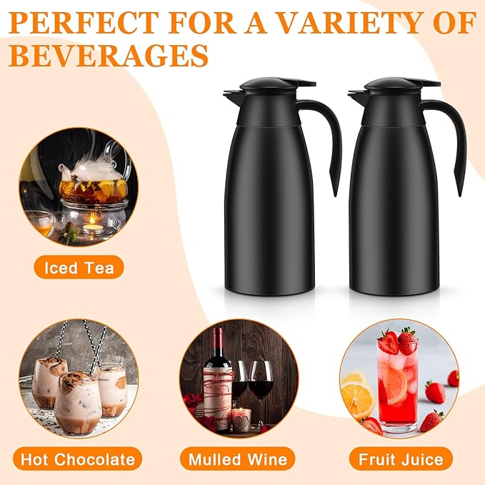 Norme 2 Pcs Thermal Coffee Carafe Insulated Stainless Steel Coffee Carafe for Hot Liquid Vacuum Thermal Pot Creamer Pitcher Dispenser with Brushes Keeping Hot Water Milk(Black) - Bloomnest