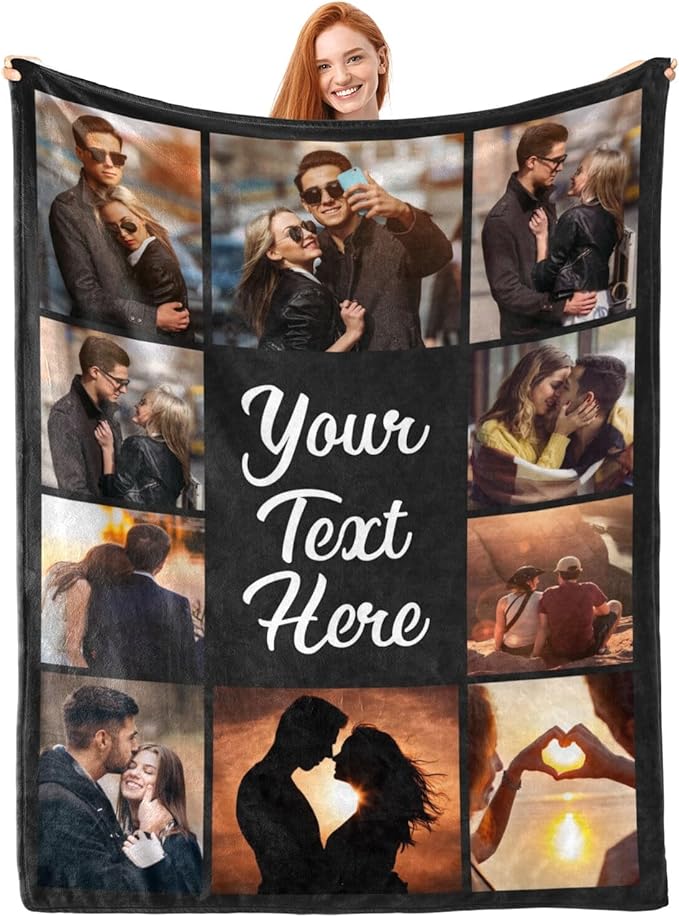Custom Blanket Throws with Photos Text Personalized with Picture Customizable, Customize for Mom, Dad, Couple, Girlfriend, Boyfriend, Husband & Wife