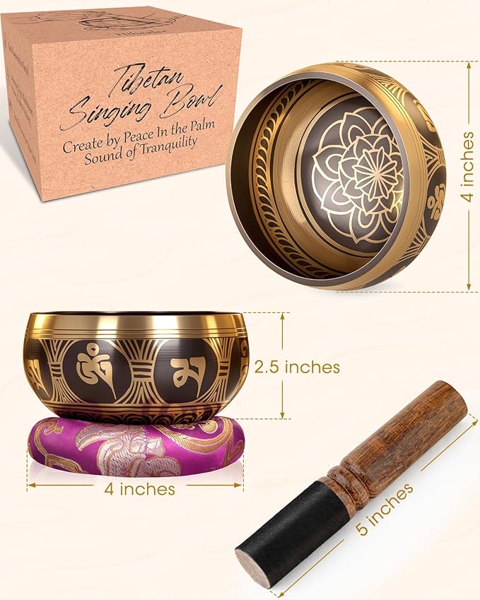Tibetan Singing Bowls Set Authentic - Handmade in Nepal Sound Bowl for Yoga, Chakra, Meditation, Stress Relief Tool, Meditation Accessories and Unique Gifts for Women, Men RelaehihforEveryone
