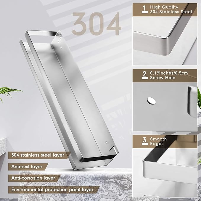 Lallisa 2 Pieces Stainless Steel Shelf Bathroom Shower Floating Shelves Wall Mounted Shower Caddy Basket Shelf Storage Organizer Shelves for Bathroom, Kitchen, Living Room (Silver,15.75 Inch/ 40 cm) - Bloomnest