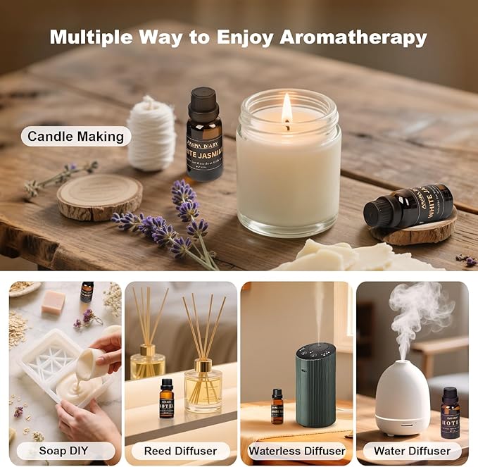 Essential Oil Set for Diffuser, 6x20ml Fragrance Oil Refill for Waterless Diffuser Candle Making for Home Car Office, Hotel Scents, White Tea, White Jasmine, Sea Breeze, Aromatherapy Gift - Bloomnest