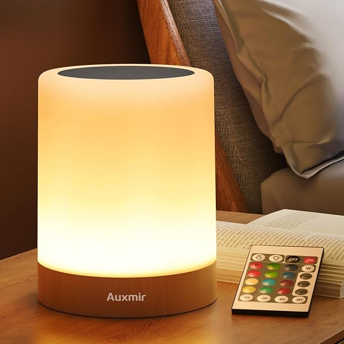 Auxmir LED Night Light Bedside Lamp Touch and Remote Control Dimmable Tabletop 13 Colors Changing 5 Brightness Adjustable Rechargeable Portable Lamp for Baby Kids Bedroom Living Room Outdoor Camping - Bloomnest