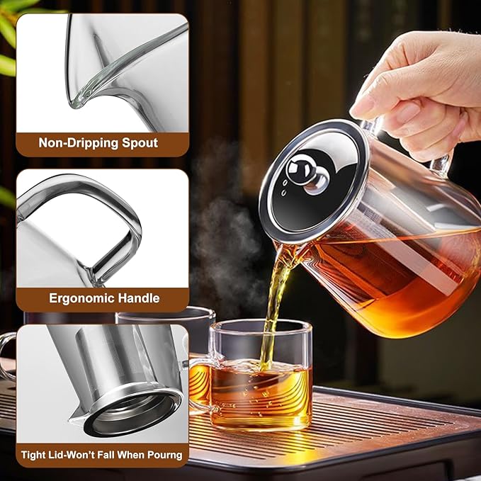 Glass Teapot, Tea Pot with Removable Infusers for Loose Tea, Borosilicate Glass Tea Kettle Tea Maker Stovetop for Party, Camping,Travel (950ML) - Bloomnest