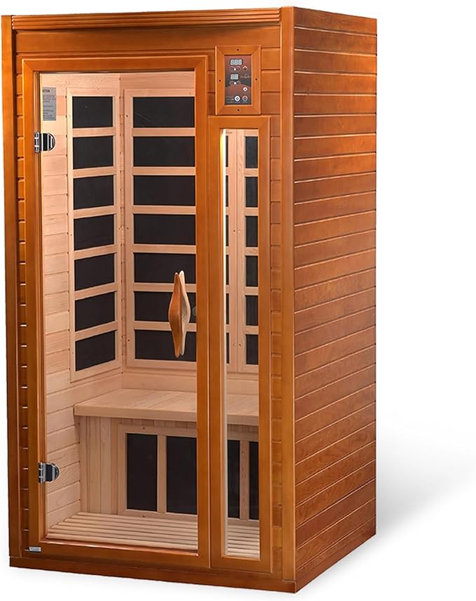 DYNAMIC SAUNAS Barcelona 1- to 2-Person Low EMF FAR Infrared Sauna with Red Light Therapy & Bluetooth Speakers | Personal Indoor Dry Heat Sauna for Home & Gym – Made from Canadian Hemlock DynamicSaunas