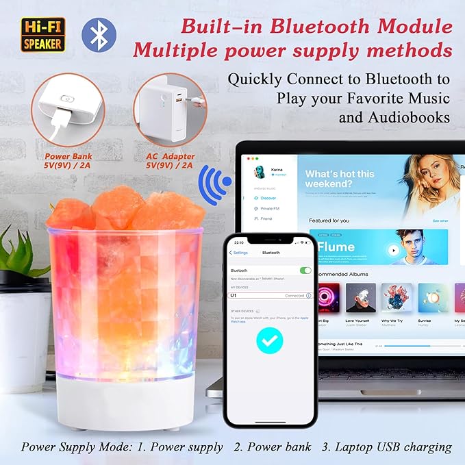 Himalayan Music Salt Lamp, Natural Crystal Salt Rock Lamp, Colorful Night Lights with Dimmer Sleep Aid, Aromatherapy Decompression, Music Light Gift for Loved Ones