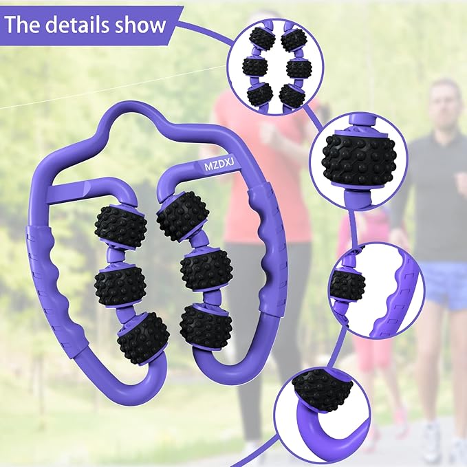 Cellulite Massage Tool Muscle Roller - Deep Fascia Massager & Dimpled Skin Remover for Legs, Thighs & Buttocks - Anti-Cellulite Roller, Smooth Skin, Pain Reliefs (Purple Black - 6 Wheel) - Bloomnest