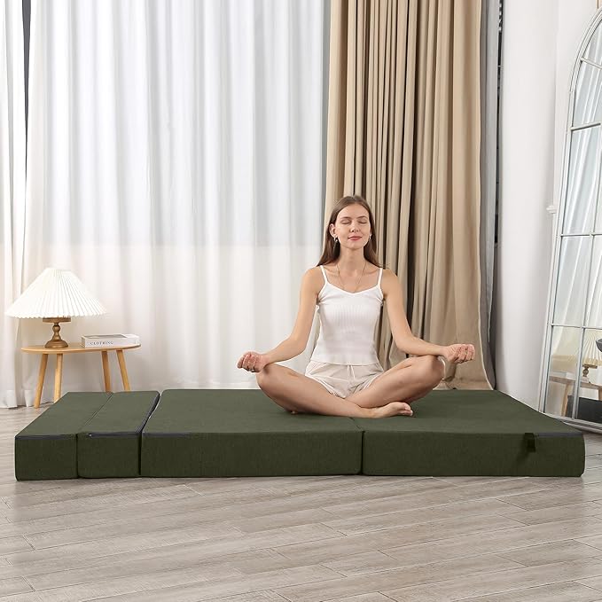 High-Density Memory Foam Folding Sofa Bed with Fluffy Pillow, Single Size, Green - Bloomnest