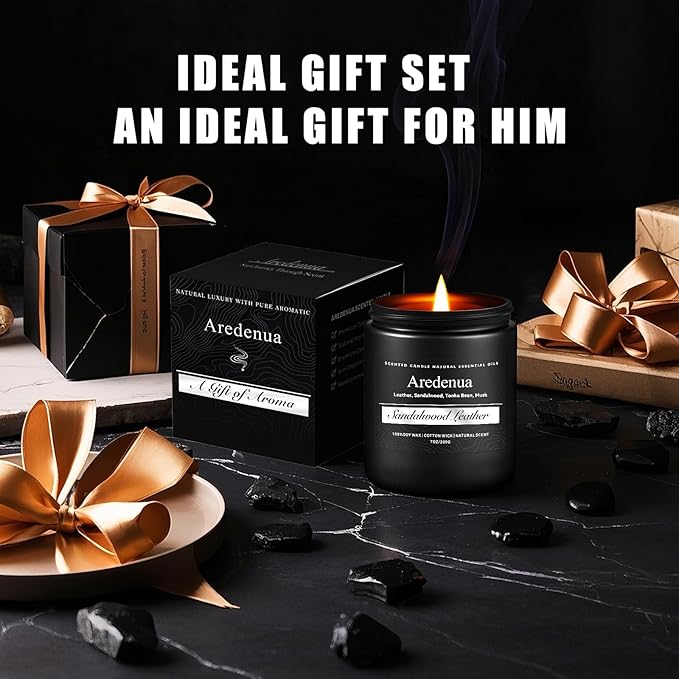 Sandalwood Leather Candle, Manly Candles for Home Scented, Masculine Aromatherapy Gifts for Men - 7oz Soy Candle, 50 Hours Burn Time, Perfect for Relaxing Home Fragrance - Bloomnest