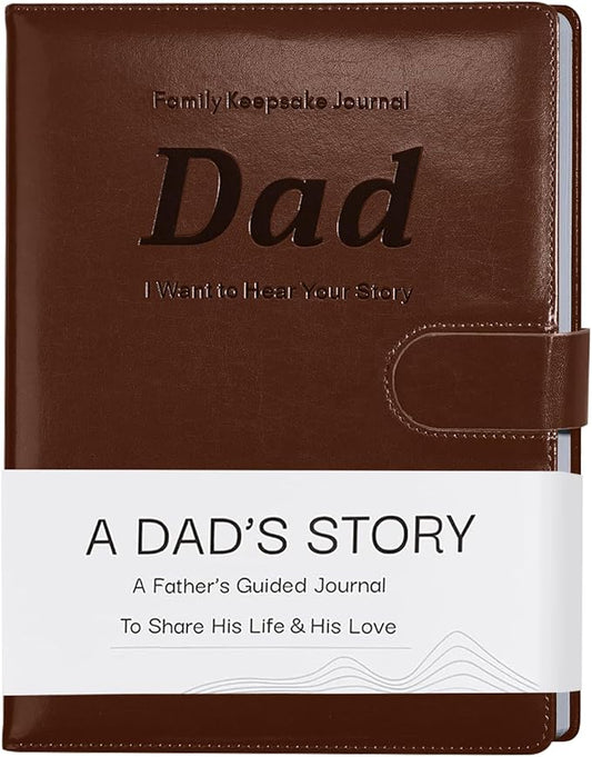 Artmag Dad's Life Story Journal with 250+ Prompt Questions, Family Keepsake Book Leather Cover for Dad to Share His Memories for Birthday Father's Day Christmas (Brown) - Bloomnest