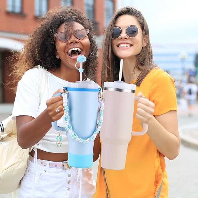 40 oz Tumbler Insulated Mug w/Straw & Flip Cap Lids - Cup Holder Bottle with 6 Accessories Set for Hot, Cold Drink - Leak-Proof - Water, Coffee Portable Travel Mug (Sky Blue) - Bloomnest