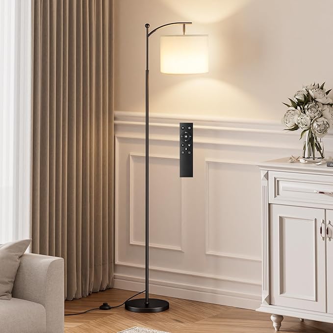60" Floor Lamps with Remote Control & Bulb, Colors Temperature & Brightness Adjustable, White Shade & Black Pole - Bloomnest