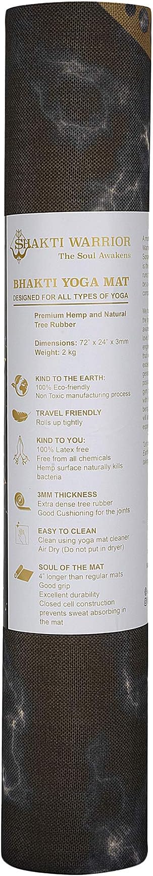 Shakti Warrior Pro Hemp Mat - Artist Designed, Premium Printed Eco-Friendly Non-Slip mat, Great for Regular & Hot Yoga, Pilates, Workouts 72 inch x 24 inch x 3mm Thick