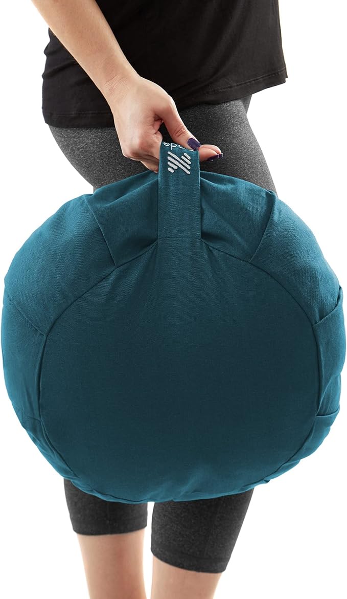 Zafu Meditation Cushion, 15" Round Buckwheat Yoga Pillow with Organic Cotton Cover - Bloomnest