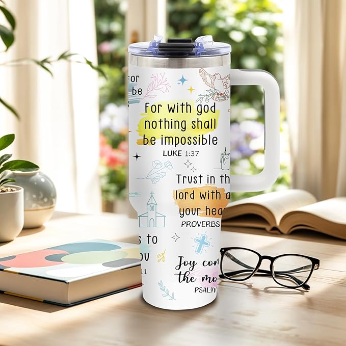 DUUV Christian Gifts for Women, Christian Tumbler 40 Oz with Handle, Faith Bible God Religious Gifts for Mom Sister, Thanksgiving Christmas Encouragement Birthday Gift for Faith Lovers, 1PCS - Bloomnest