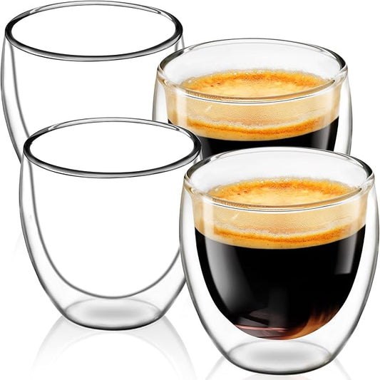 Espresso Cups Set of 4, 5 OZ Expresso Shots Glass Cup, Double Walled Glass Coffee Mugs, Espresso Machine Accessories,Insulated Clear Espresso Shot Glasses Cups,Water Won't Enter Between Double Walls - Bloomnest
