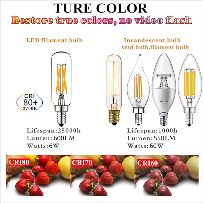 LiteHistory LED Bulb Dimmable 6W Equal Warm White 2700K T6 T25 E12 Candelabra Bulb 60 watt for Chandeliers,Ceiling Fan,Pendant,Wall sconces AC120V 600LM e12 Light Bulb 6Pack - Bloomnest