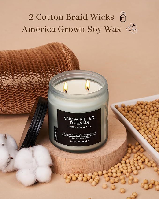 M&SENSE Snow Filled Dreams Winter Scented Candle, 11.6oz Natural Soy Wax 70 Hours Long Lasting 2 Cotton Wick Aromatherapy Gifts for Home Decor,Clean Candle for Men and Women - Bloomnest