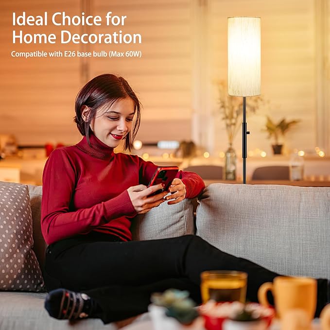 Floor Lamps for Living Room, Modern Standing Lamp, Minimalist Pole Lamps, Stepless Dimmable 9W Bulb Included, Tall Lamp with Linen Shade, Lamps for Bedroom, Office, Kids Room, Reading Light - Bloomnest