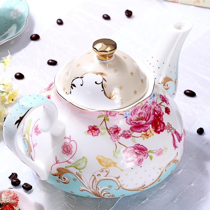 Tea Pot Bone China Floral Design Vintage Teapot Loose Tea Women and Tea lovers 850 ml about 4 Cups Gift Box - Bloomnest