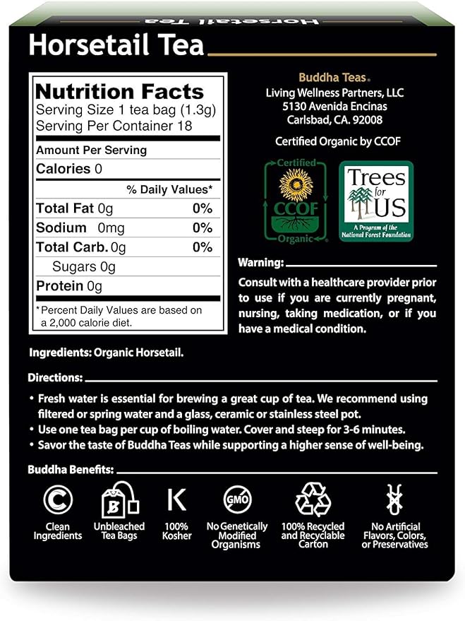 Buddha Teas - Horsetail - Organic Herbal Tea - For Cognitive Balance & Overall Health - With Antioxidants, B Vitamins & Silica - Caffeine Free - 100% Kosher & Non-GMO - 18 Tea Bags (Pack of 1) - Bloomnest
