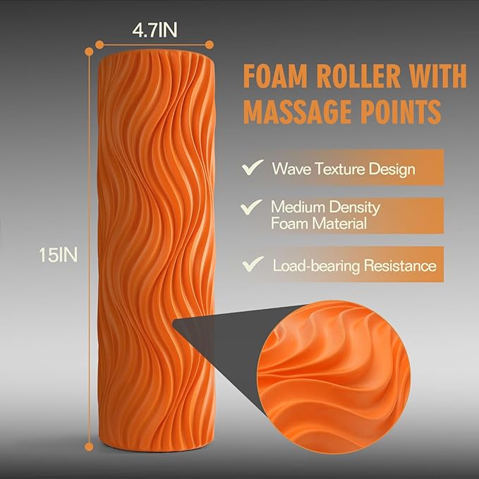 Foam Roller, Trigger Point Foam Roller Massage Roller for Physical Therapy & Back Pain, Deep Tissue Massage Roller for Exercise, Pilates, Yoga (Orange) - Bloomnest