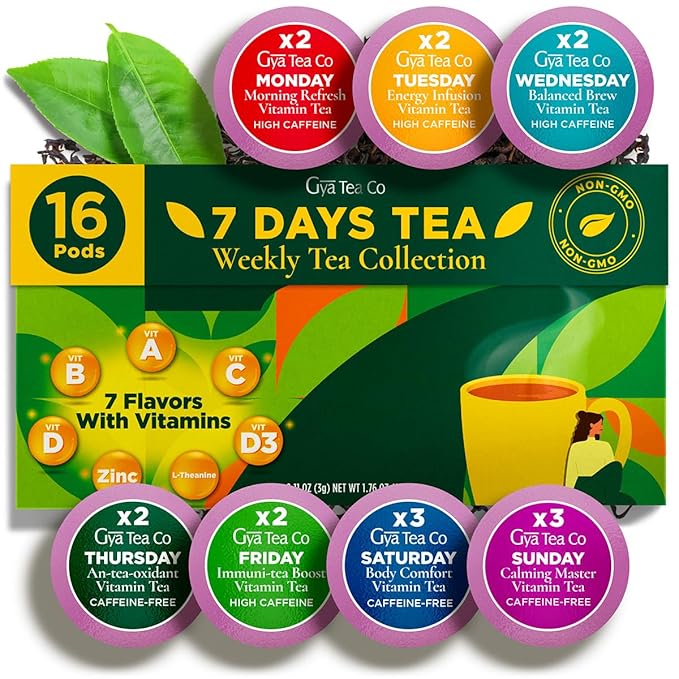 Gya Tea Co 7 Days Tea Pod Collection Gift Set (16 Count) - Different Flavors Assorted Variety Pack - Bloomnest