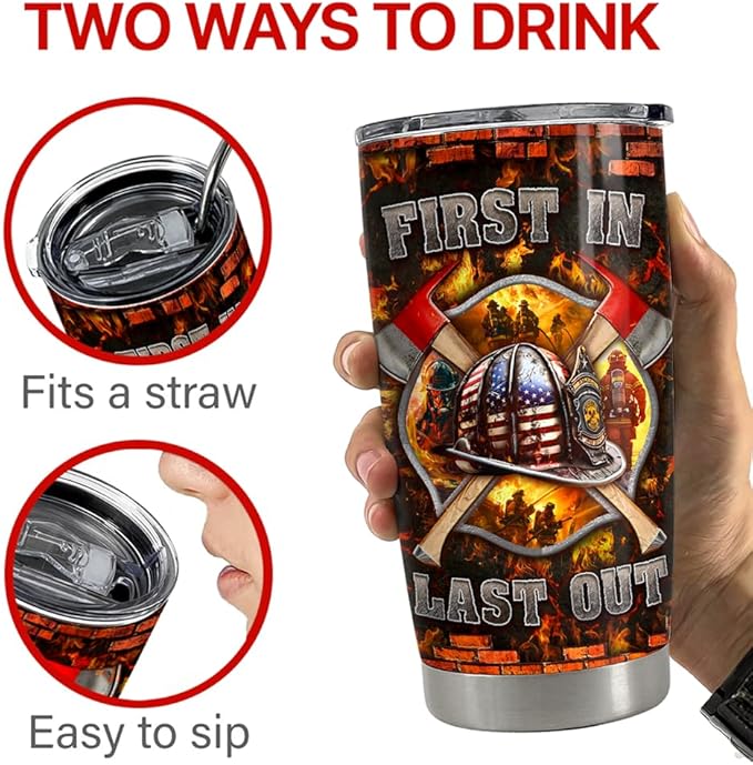Firefighter Tumbler 20oz Stainless Steel Insulated Travel Mug Cup for Men Firefighters Gifts for Birthday Christmas Fathers Day - Bloomnest