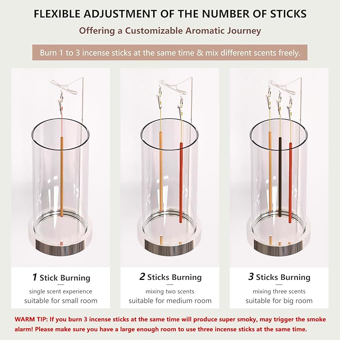 Incense Holder Ash Catcher - Upside Down Glass Incense Holder for Sticks, Reverse Inverted Anti Ash No Mess Insence-Stick Holder, Modern Metal Vertical Incense Burner for Room Decor, Silver - Bloomnest