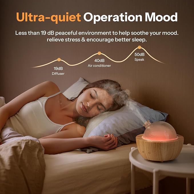 Wanlola 280ml Glass Essential Oil Diffuser with Natural Wood Base, The 2025 Upgrade Aromatherapy Diffusers for Home, Cool Mist Air Aroma Diffuse Humidifier with 7 Color Lights for Office, Bedroom Wanlola