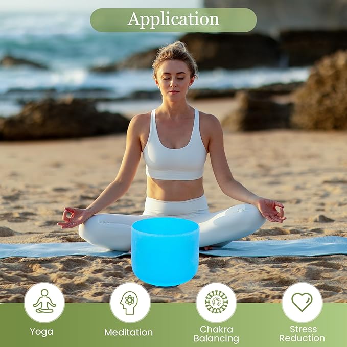 432HZ 8 Inchs G Note Blue Frosted Crystal Singing Bowl for Meditation Healing Yoga Chakra Quartz Crystal Sound Bowls with Heavy Duty Carry Case and Rubber Mallet,Suede Striker,O-rings - Bloomnest