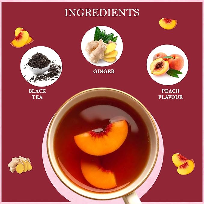 Tealeaf & Co. Peach Ginger Tea Blended with Organic Spices - Organic Black Tea Bags with Ginger & Peach Flavor - Flavored Blend with Low Caffeine - Gluten Free - 50 Teabags - Bloomnest