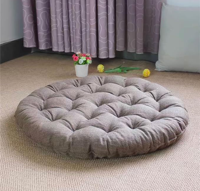 Large Linen Floor Cushions,Round Futon Pillows Japanese Style Tufted Floor Pillows Meditation Cushions for Seating On Pad for Yoga Sofa Balcony(Size:65x65cm(26x26inch),Color:Khaki) - Bloomnest