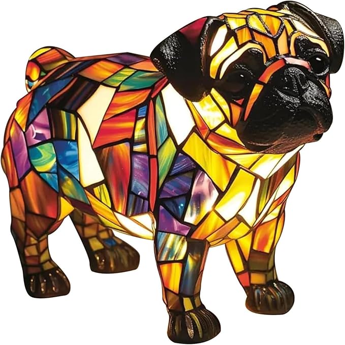 Dog Series Art Night Light, Corgi Lamp and Pug Lamp, Stained Resin French Bulldog Tabletop, 3D Dog LED Table Lamp, Stained Resin Night Light, Pet Themed Tabletop Decor (Pug) - Bloomnest