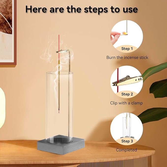 1 Pack Incense Holder for Sticks, Insence-Stick Holder Ash Catcher with Removable Glass [Anti-Ash Flying], Mess-Free Incense Burner Holder, Perfect for Meditation Yoga Relaxation,Home Decor(Dark Gray) - Bloomnest