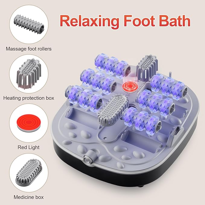 Collapsible Foot Spa Bath with Heat,Foot Massager with Two Side Supports,Leakage Protector,Temperature Control,Bubbles,Red Light,Timer,Feet Spa Tub,Feet Soaker,Gifts (Black) - Bloomnest