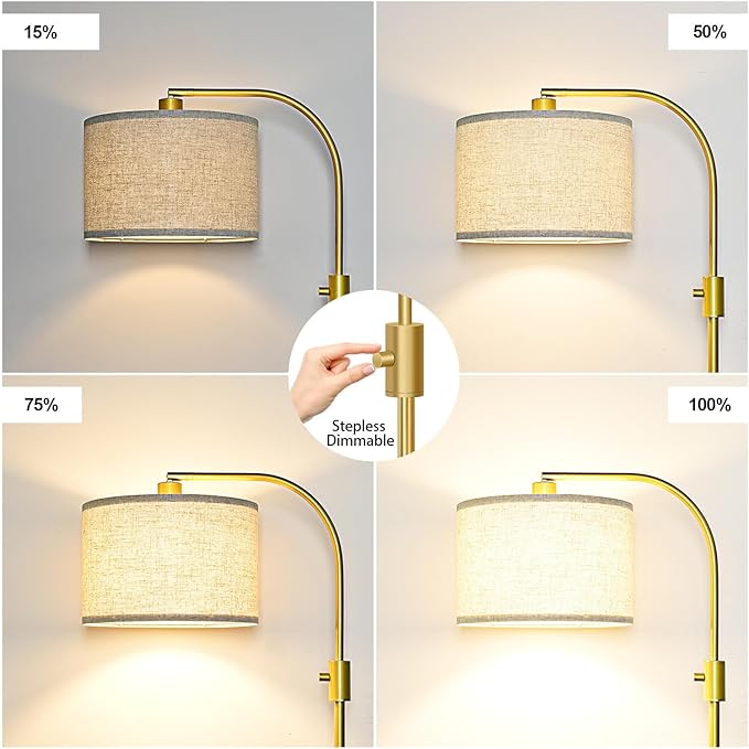 【Upgraded】 Dimmable Gold Floor Lamp, 1200 Lumens LED Bulb Included, Arc Floor Lamps for Living Room Modern Standing Lamp with Marble Base, Tall Lamp for Living Room Bedroom Office Reading Room Nursery - Bloomnest