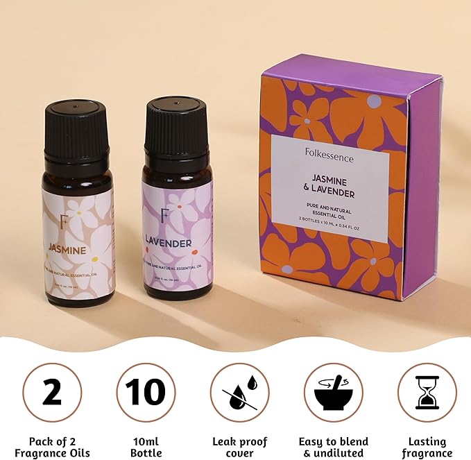 Folkulture Pure Essential Oils for Diffuser Oil | Jasmine & Lavender Essential Oils Set of 2 Fragrance Oil | Diffuser Scents for Home | Diffuser Essentials, Fragrance - Bloomnest