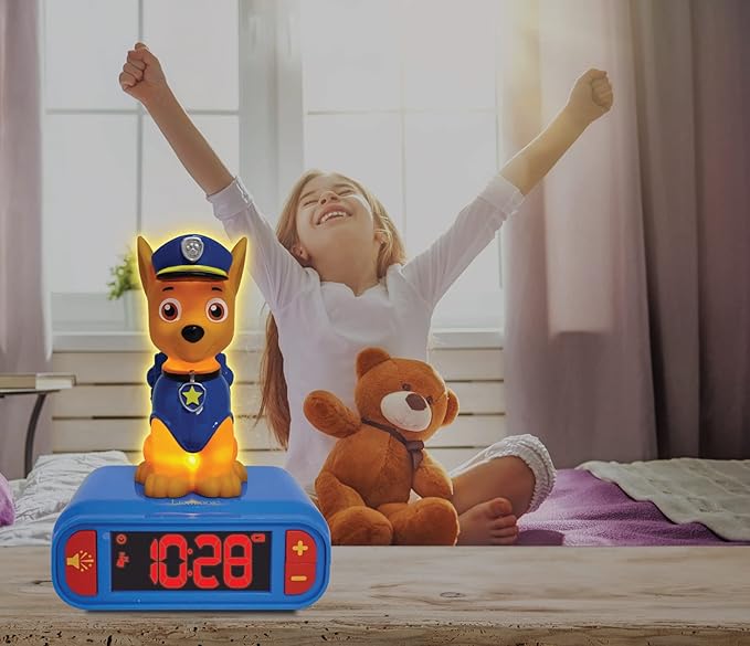 LEXiBOOK - Paw Patrol Chase Digital Alarm Clock with Night Light - Snooze Function - Dog Sound Effects - for Children/Kids - Luminous Clock with Chase, Blue/Red - RL800PA - Bloomnest