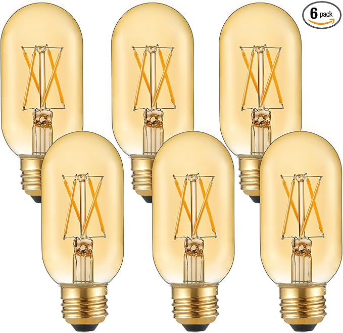 LiteHistory E26 LED Bulb 6W Equivalent E26 Bulb 60 watt Warm White 2200K Amber E26 Edison Bulb dimmable AC120V 400lm Tubular T14 T45 LED Bulb for Pendant, Sputnik,Vanity,Wall sconces Pack of 6 - Bloomnest