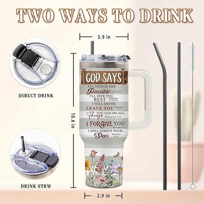 DUUV Christian Gifts for Christmas Thanksgiving, Christian Tumbler 40 Oz Stainless Steel Insulated Mug, Inspirational Religious Gifts for Women Men, Spiritual Encouragement Gift for Faith Lovers, 1PCS - Bloomnest