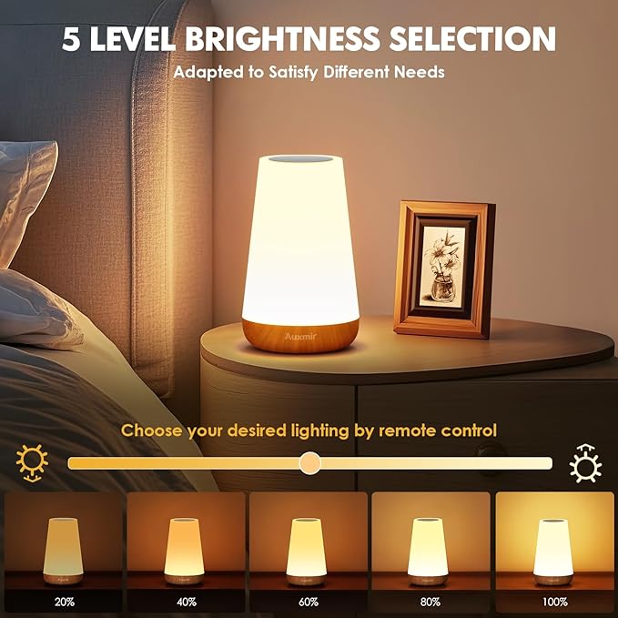 Auxmir LED Night Light 2 Pack Bedside Lamp Touch and Remote Control Dimmable Tabletop 13 RGB Colors Changing 5 Brightness Adjustable Rechargeable Portable Lamp for Baby Kids Nursery Bedroom Outdoor - Bloomnest