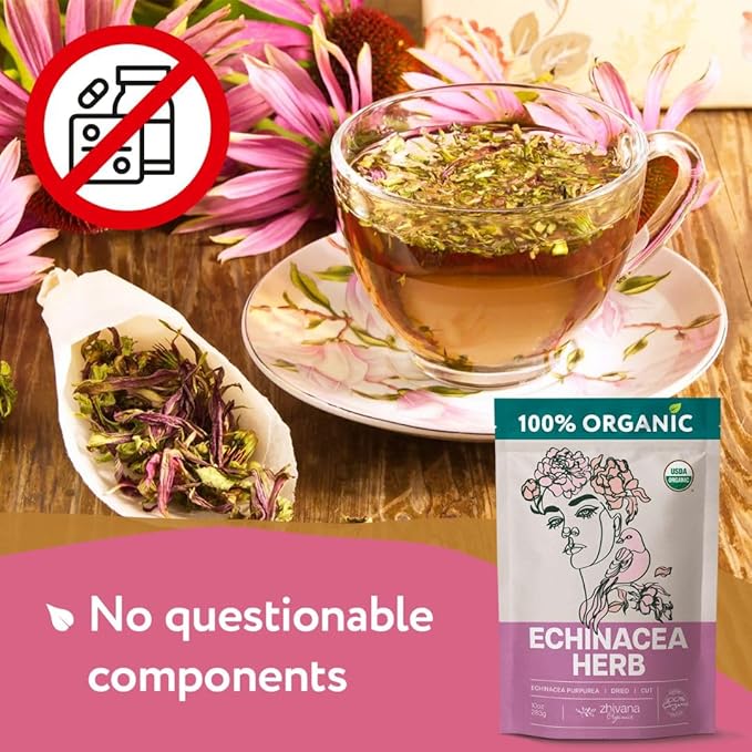 Organic Echinacea Herb (4 oz.) - Equinacea Organica - Echinacea Purpurea Loose Leaf Tea - Immunity, Respiratory System, Digestion - Bloomnest