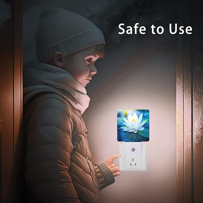 White Lotus Night Light,Beautiful Flower Plug-in Night Lights with Dusk-to-Dawn Sensor for Bedroom, Bathroom and Living Room 0.5W Sleep Friendly lamp for for Girlfriend/Boyfriend Gift - Bloomnest
