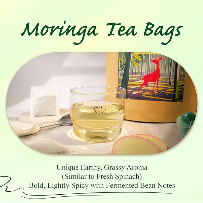 WT WEETEE Moringa Tea Bags 100 Count, 100% Pure Dried Moringa Leaves, Caffeine Free Nutrient-Dense Herbal Tea, Earthy Spinach Aroma & Bold Fermented Bean-Like Flavor - Bloomnest